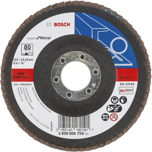 Bosch Professional Zubehör Fächerschleifscheibe X551 Expert for Metal, gewinkelt, 115 mm, 80 (80) (2608606754)