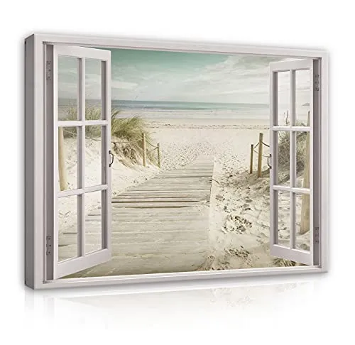 Bilder Fensterblick Meer Strand 120x80 cm von Wallarena