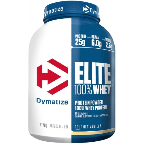 Dymatize Elite 100% Whey Gourmet Vanilla 2170g - Hochwertiges Proteinpulver für Athleten - Molkenprotein mit 25g Protein pro Portion, ideal für Muskelaufbau und Erhalt. Zuckergehalt niedrig, glutenfrei und vegetarisch – perfekt für bewusste Sportler.