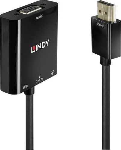 LINDY HDMI/VGA Adapterkabel 0.10m - Video-Formatwandler, ideal für die Verbindung von HDMI-Geräten mit VGA-Displays, unterstützt bis zu 1920x1200 und 1080p, Plug and Play ohne Stromversorgung