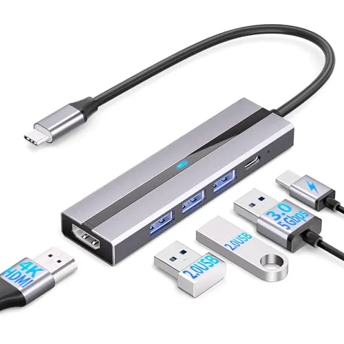 USB C Hub (5 in 1) Aluminiumgehäuse, Hub Hdmi, Typ C zu USB-C PD100W, 4K HDMI, USB 3.0, 2 x USB 2.0