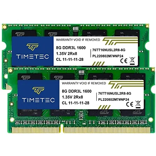 Timetec 16GB KIT (2x8GB) DDR3L/DDR3 1600 MHz PC3L-12800 / PC3-12800 Nicht-ECC ungepuffert 1,35 V/1,5 V CL11 2Rx8 Dual Rank 204 Pin SODIMM Laptop Notebook PC Computer Speicher RAM Modul Upgrade