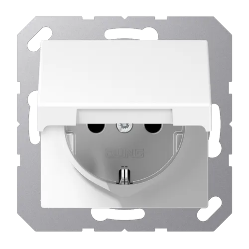Jung A1520KIKLWW Schutzkontakt-Steckdose, 16 A 250 V ~, SAFETY+, Klappdeckel, Duroplast, Serie A, alpinweiß