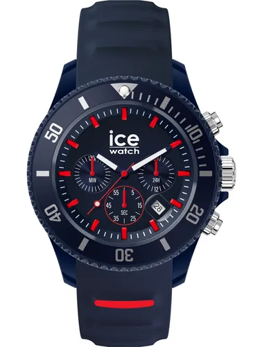 Ice-Watch Chronograph Herren - Dunkelblau mit Rot - Sportlicher Chronograph mit 40 mm Gehäuse aus Biokunststoff und weichem Silikonarmband. Wasserdicht bis 10 ATM, ideal für Alltag und Freizeit. Modernes Design mit roten Akzenten für einen maskulinen Look.