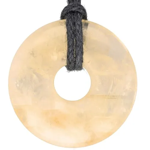 Lebensquelle Plus Edelstein Donut Ø 30 mm + Baumwollband + Edelsteinkarte | Naturstein Anhänger Halskette | Echte Heilsteinkette inkl. Band (Citrin)