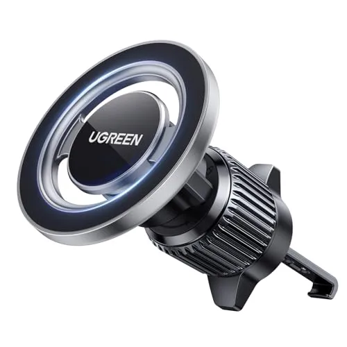 UGREEN Handyhalterung Auto Anti-Fall Magnetverschluss, MagSafe Autohalterung dreht Sich 360°, Lüftung KFZ Handyhalterung Kompatibel mit iPhone 17 16 15 14 13 12 Pro Max Plus Mini, MagSafe Hülle, Grau