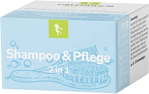 GREENDOOR Shampoo & Pflege 75g, festes mildes Bio Haarshampoo & integrierter Haar Conditioner, Naturkosmetik ohne Palmöl Silikone, natürliche Haarpflege für trockenes Haar