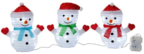 LED Weihnachtsfiguren Set: 3 beleuchtete Schneemänner Timer Perfekte Winterdeko