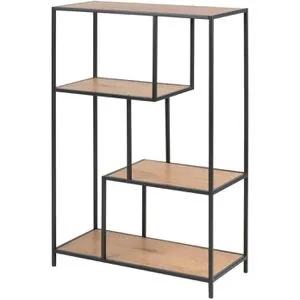 AC-Design Bücherregal Seaford, schwarz / wildeiche - Stylisches Industrial-Design-Regal mit 4 Ebenen aus robustem Metall und MDF in wildeiche-Optik, perfekt für jedes Zuhause. Höhenverstellbarer Fuß sorgt für Stabilität auf unebenen Böden.
