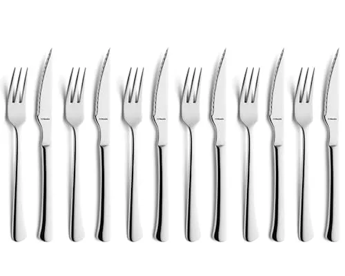 Amefa CHULETERO 7038, 12-teiliges Steak- und Pizzabesteck, Essbesteck 6 Personen, 6 x Steak-Messer, 6 x Steak-Gabel, 18/10 Edelstahl rostfrei & poliert