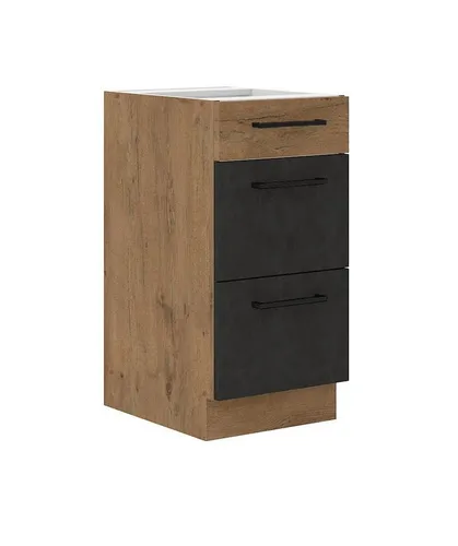 Küchen-Preisbombe Unterschrank 40 cm Vigo Matera Grau + Eiche Lancelot - Unterschrank 40 cm für die Küche, ausgestattet mit einem Schubkasten und zwei Auszügen, bietet leises Schließen dank Dämpfungsbeschlägen. Ideal für das Küchenmodell VIGO.