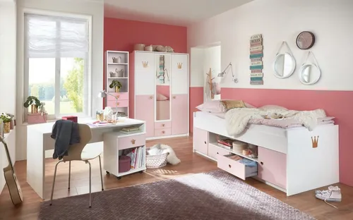 Xxxl Jugendzimmer Set, Weiß, Holzwerkstoff, 120x200x80 cm - Komplettes Jugendzimmer-Set mit Funktionsbett, Kleiderschrank mit Spiegel und viel Stauraum. Ideal für kreative und ordentliche Räume.