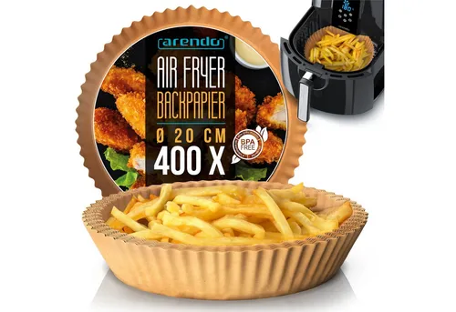 Arendo Backpapier für Heißluftfritteuse, rund, 400 Stück - Hellbraun - Vielseitiges Backpapier für Heißluftfritteusen, Mikrowellen und Öfen. Mit antihaftbeschichteter Oberfläche für müheloses Kochen und einfache Reinigung. Ideal für Geräte ab 4,7 Litern, um köstliche Gerichte ohne zusätzliches Öl zuzubereiten.