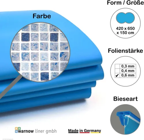 Premium Poolfolie für Achtformpool, 650 cm x 420 cm x 150 cm