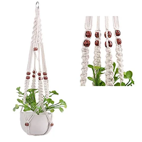 3X Premium Makramee Blumenampel 90cm Innen Außen Garten Blumentopf Halter Macrame Hängepflanzen Topf Balkondekoration Lounge Deco Blumen Ampel Balkon Wandbehang Boho Pflanzenhänger Pflanzenampel