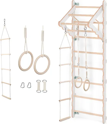 MAMOI® Klettergerüst Indoor, Sprossenwand für kinderzimmer, Turnringe kinder für klettern, Kletterwand und spielgeräte, Turngeräte mit Klimmzugstange für drinnen, Sportgeräte ab 3 jahren