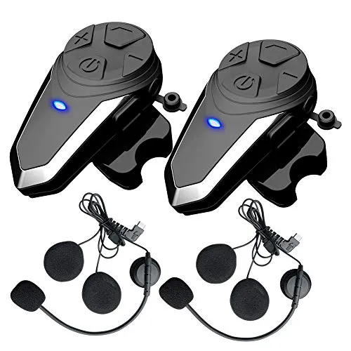 QSPORTPEAK BT-S3 Motorrad Bluetooth Headset, Helm Intercom Kommunikationssystem für 2-3 Fahrer mit 800m Reichweite, Motorradhelm Gegensprechanlage mit FM Radio Funktion Doppelpack