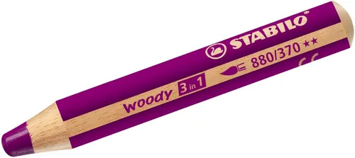 STABILO woody 3 in 1 Buntstift erika - Vielseitiger Holzfarbstift für kreative Köpfe: Buntstift, Wassermalfarbe und Wachsmalkreide in einem. Bruchsichere Mine und hohe Farbintensität, ideal für verschiedene Oberflächen.