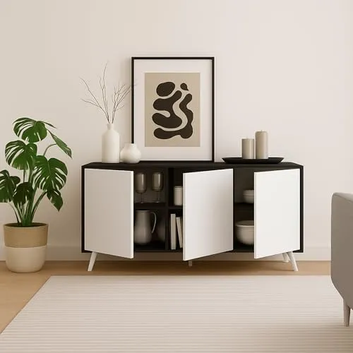 Dmora Kommode Weddell, modernes Wohnzimmerbuffet, 154x40x72 cm, Anthrazit und Weiß
