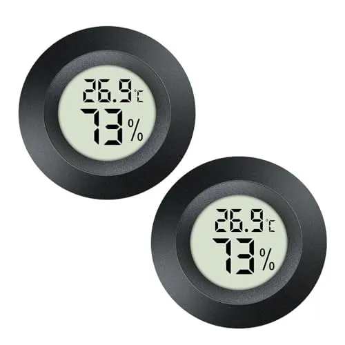 JEDEW Hygrometer Thermometer Digital Humidity Meter Indoor/Outdoor Humidity Monitor Reptile Thermometer for Humidors Greenhouse Garden Cellar Fahrenheit (℉) or Celsius(℃) (schwarz-2 Pack) (2)