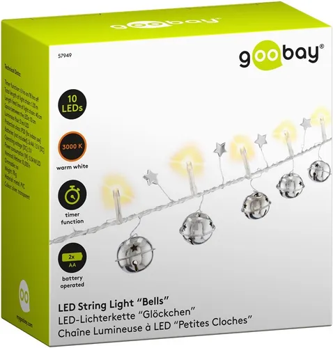 LED Lichterkette 10er Glöckchen batteriebetrieben Weihnachten Adventsdeko