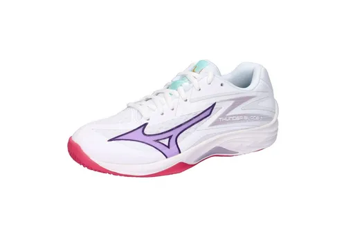 Mizuno THUNDER BLADE Z ReflexBlue/ArcticIce Div 42 - Hallenschuhe für Damen mit neu gestalteter Oberkonstruktion und leichtgewichtiger Laufsohle für optimalen Komfort und Stabilität auf dem Volleyballplatz.