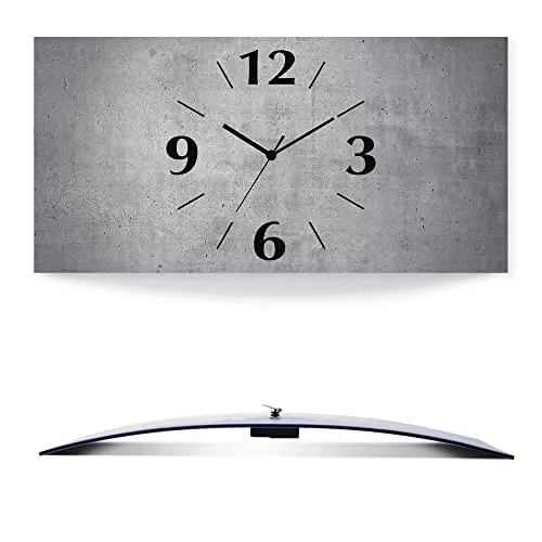 ARTLAND Wanduhr ohne Tickgeräusche - Moderne Alu Quarzuhr in Grauer Beton Optik 50x25 cm - Wanduhren: Geräuschlose analoge Uhr für stilvolle Wände, ideal für Schlafzimmer und Büros. Made in Germany - langlebig und farbecht!