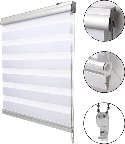 Sol Royal Kassetten Doppelrollo SolDecor DK9 Duo Rollo Klemmfix 90 x 160 cm - Seitenzug- & Springrollos, hochwertiges Duo Rollo mit breiten weißen Streifen und flexibler Montage ohne Bohren. Ideal für Fenster und Türen!