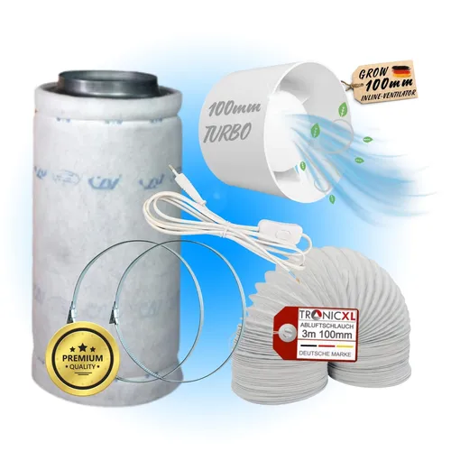 Grow Abluft Set 100mm - Leises Belüftungsset für Growbox - Luftventilation & -extraktion: Leiser Betrieb mit nur 40 dB, ideal für diskrete Anwendungen in der Growbox.