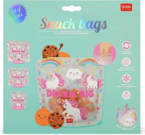 Legami Lebensmittelbeutel 3er Set - Snack Bag! Einhorn