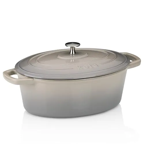 kela Bräter Gusseisen oval 4 Liter CALIDO - Pfannen: Ideal für Braten, Aufläufe und Brotbacken, dieser emaillierte Gusseisen Bräter speichert Wärme und sorgt für gleichmäßige Hitzeverteilung.