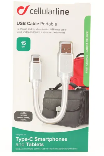 Cellularline USB  > Typ C Reise Kabel Handy Tablet MP3 Powerbank 15cm weiß 613