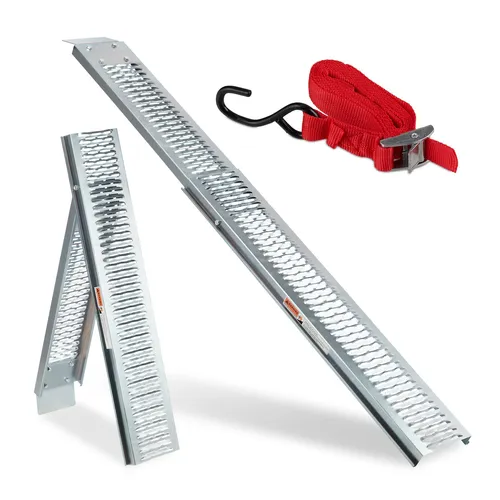 Auffahrrampe Klapprampe 225 kg von Relaxdays - Stabile Stahlrampe mit einer Tragfähigkeit von 225 kg, ideal für den einfachen Zugang zu Fahrzeugen oder Anhängern. Kompakt und klappbar für einfache Lagerung.