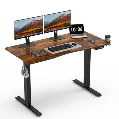 Mondeer Höhenverstellbarer Schreibtisch 120x60 cm - Ergonomischer Stehpult mit elektrischer Höhenverstellung und 3 Speicherfunktionen, ideal für gesundes Arbeiten im Büro oder Home Office.