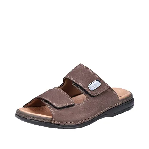 Pantolette RIEKER Herren, Gr. 40, Dunkelbraun - Herren-Pantoletten aus hochwertigem Nubukleder mit praktischem Klettverschluss, ideal für den Sommer und bequem dank gepolsterter Innensohle.