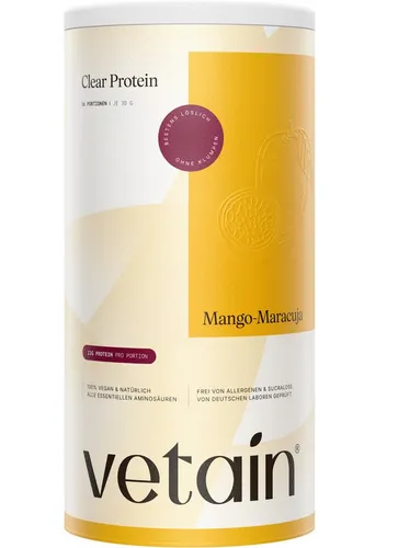 VETAIN Clear Protein Vegan - 22g Protein - ohne Sucralose - Pulver, - 480g à, Cleane Zutatenliste, natürliche Aromen & Fruchtpulver