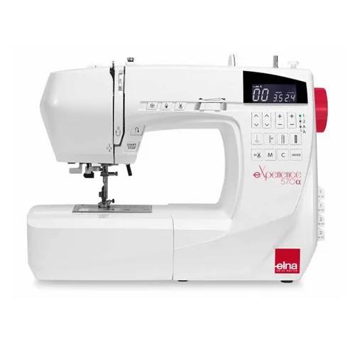 Elna Freiarm-Nähmaschine eXperience 570a - Freiarm-Nähmaschine mit 200 Stichen, ideal für kreative Nähprojekte und ausgestattet mit automatischem Fadenabschneider und beleuchtetem LCD-Bildschirm.