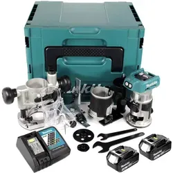 Makita DRT 50 RMJ X2 Akku Multifräse 18 V - Akku-Oberfräse mit 2x 4,0 Ah Lithium-Ionen Akkus, inklusive Ladegerät und Makpac, ideal für präzise Holzarbeiten ohne Kabelsalat.