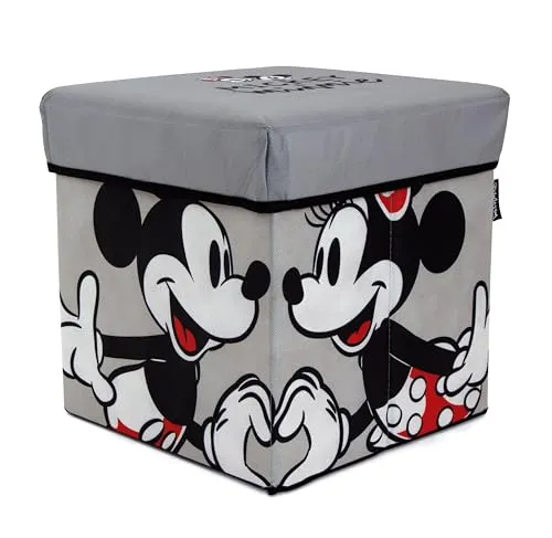 ARDITEX – Faltbare Aufbewahrungsbox für Kinder mit Mickey-und-Minnie-Motiv und gepolstertem Deckel als Sitzgelegenheit – Offizielle Disney-Lizenz – 30x30x30 cm – Robuste Textilbox in Grau