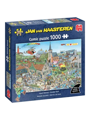 Jan van Haasteren Puzzle: Reif für die Insel, 1000 Teile - Standard-Puzzle mit 1000 Teilen, ideal für Puzzleliebhaber. Entdecken Sie die verrückten Abenteuer der Jan van Haasteren-Familie auf der Insel Texel – eine abenteuerliche Puzzelerfahrung aus recyceltem Karton!