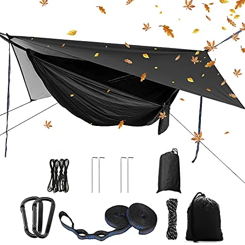 YCD Camping Hängematten Set, Einzel Doppel Hängematte, Moskitonetz, Insektennetz, Regenfliege, hochfestes Fallschirm Stoff Hängebett. Geeignet für Outdoor, Wandern, Camping, Reisen