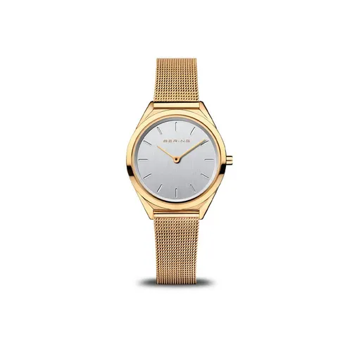 Bering Ultra Slim Quarzuhr 17031-334 - Armbanduhr mit gold glänzendem Gehäuse, ultraflache Bauweise von nur 4,8 mm und kratzfestem Saphirglas für zeitlose Eleganz und hohen Tragekomfort.