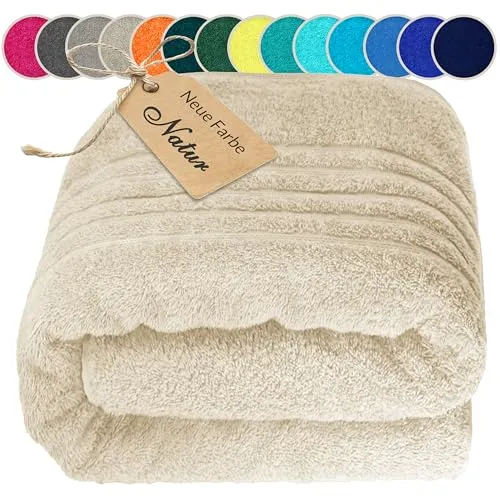 Lashuma Saunahandtuch XXL 80x220 cm Natur - Saugstarkes & Weiches Sauna Handtuch für Damen & Herren, Premium Qualität, 100% Baumwolle, Made in Portugal