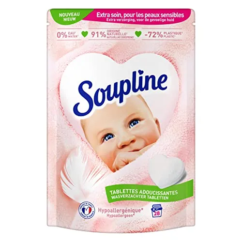 SOUPLINE Weichspüler-Tabs Herzen, hypoallergen, parfümiert die Heimtextilien, dermatologisch getestet, Soupline Weichspüler, Herzweicher, 28 Tabs = 28 Waschgänge