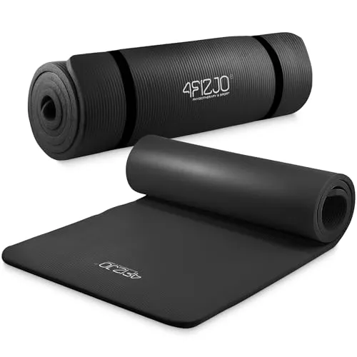 4FIZJO Fitnessmatte mit Tragegurt, Abm. 180x60 cm, Dicke 1 cm, NBR-Schaumstoff, Rutschfest, Komfort, In & Outdor, Pilatesmatte, Yoga Matte, Sportmatte, Gymnastikmatte, Trainingsmatte, Schwarz