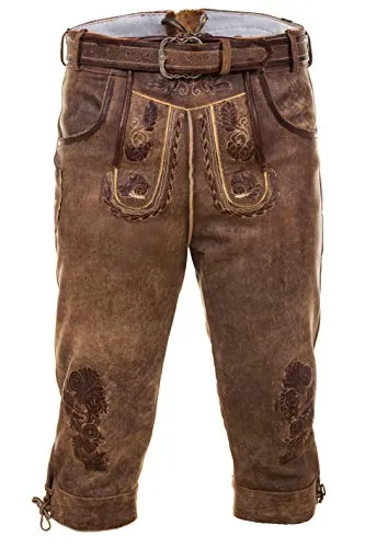 Edelnice Trachtenmode Bayerische Traditionelle Kniebund Lederhose Thomas mit passenden Trachtengürtel Gr. 44-68 (56)