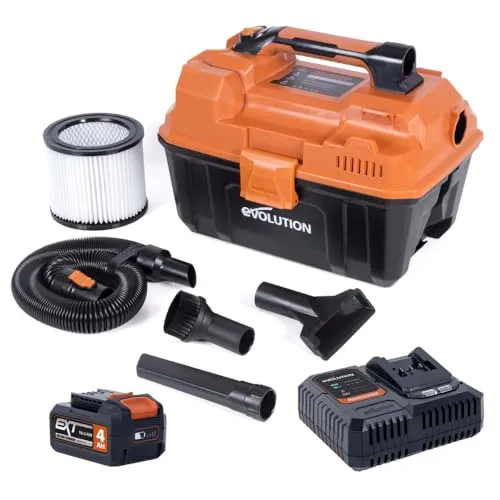Evolution Power Tools R11VAC-Li Kabelloser Nass- und Trockensauger und Staubabsauger mit leistungsstarkem Motor, Gebläsefunktion – 4 Ah Akku, Ladegerät, Düsen und Filter im Lieferumfang enthalten