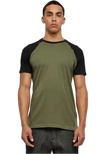 Urban Classics Herren Raglan Contrast Tee – Kurzarm T-Shirt aus Baumwolle mit farblich abgesetzten Ärmeln im sportlichen Raglan Stil für Freizeit & Streetwear,OLV/Blk,XXL
