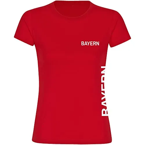 multifanshop Damen T-Shirt - Bayern - Brust & Seite - Druck weiß - Frauen Größe M rot