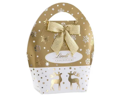 LINDT Schokolade, Lindt Goldstücke Mini Tasche mit Alpenvollmilchschokolade 50g